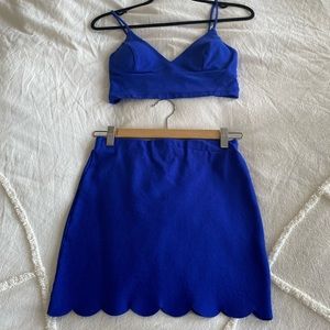 Blue mini skirt and crop top set